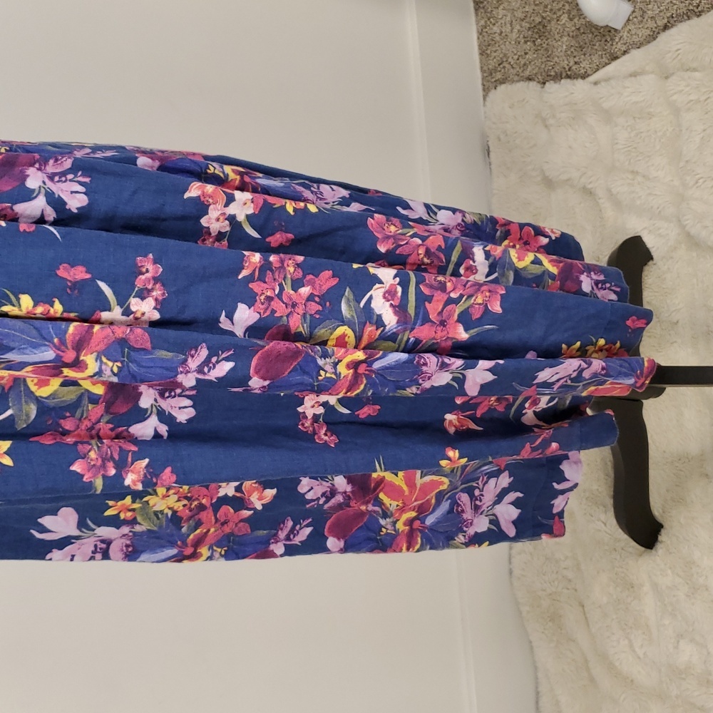 Tommy Bahama Blue Tropical Orchids Floral Linen Dress L - Picture 3 of 14